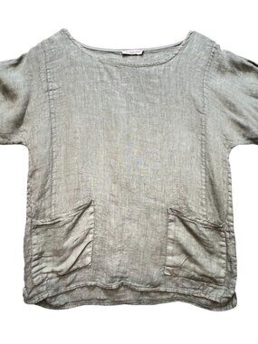 Francesca Bettini Women's Linen Blend Casual Top Short Sleeve Size M Green Gray